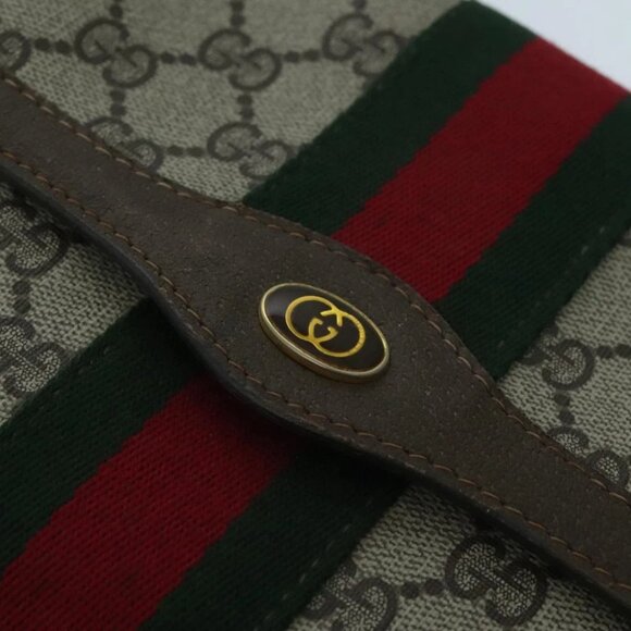 GUCCI GG Supreme Web Sherry Line Clutch Bag PVC Beige - Picture 8 of 14